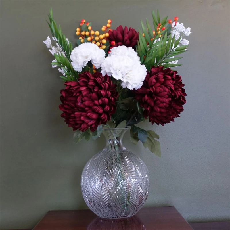 Image of Leaf Leaf 70cm Red Chrysanthemum Glass Ball Vase Red