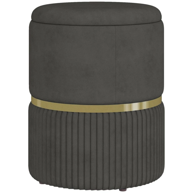 Image of HOMCOM Round Pouffe, Storage Footstool With Cushioned Top, Hidden Space Grey 838-439V70GY