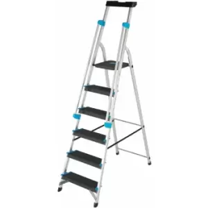 Image of Loops - 1.3m xl Platform Step Ladders 6 Tread Anti Slip Steps & Tool Tray Aluminium
