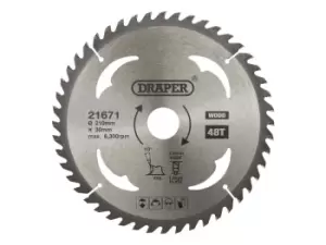Image of Draper SBW9 TCT Circular Saw Blade for Wood 210 x 30mm 48T