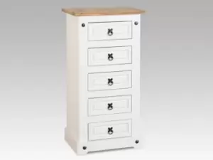 Image of Seconique Corona White and Pine 5 Drawer Tall Narrow Chest of Drawers Flat Packed