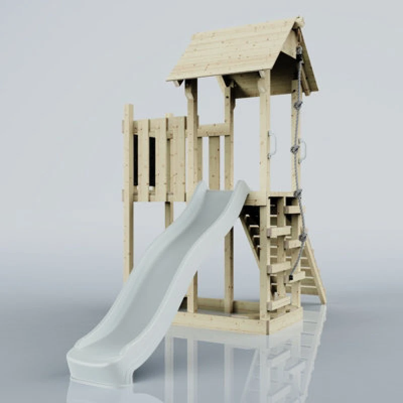 Image of OutdoorToys PolarPlay Balcony Tower Kids Wooden Climbing Frame - Una Mist in Beige Beige Unisex