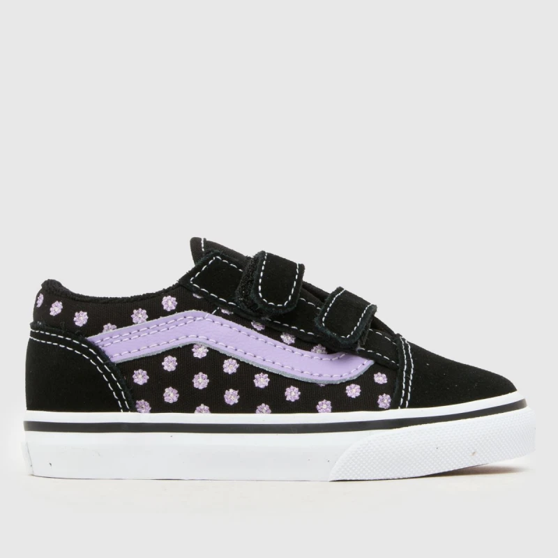 Image of Vans Black & Purple Old Skool V Girls Toddler Trainers Black & Purple UK 7 (EU 24)