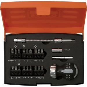 Image of Bahco 22 Piece Stubby Ratchet Screwdriver and Bit Set 1/4"