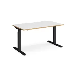 Image of Height Adjustable Desk Rectangular Desk 1400mm White/Oak Tops With Black Frames Elev8 Touch