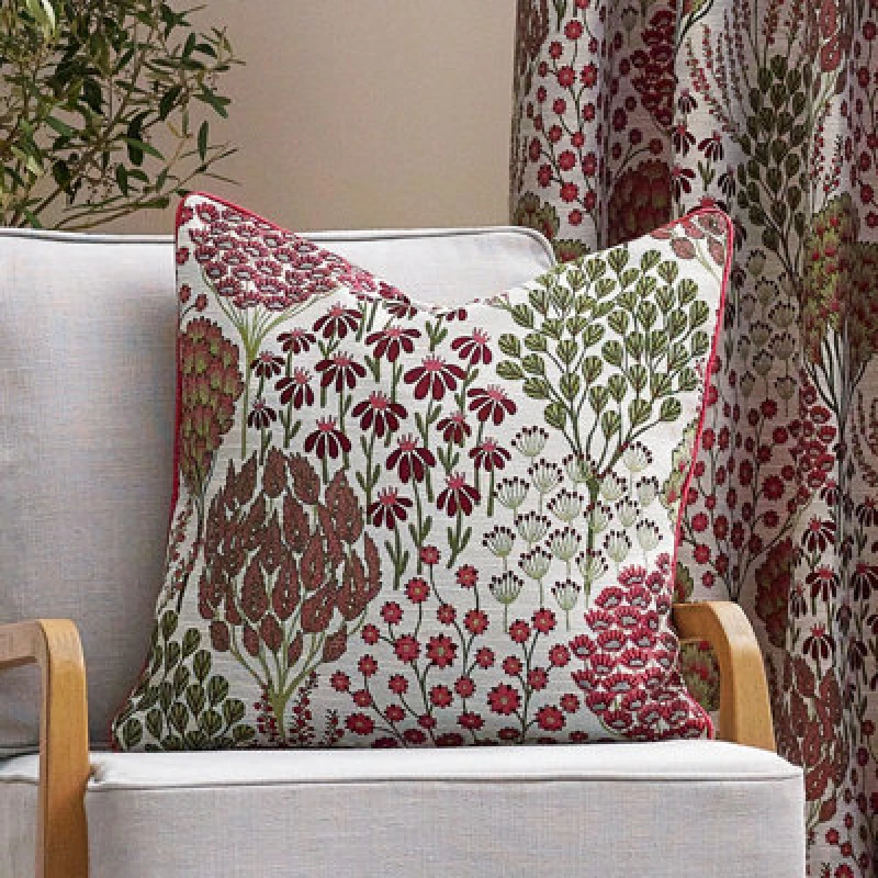Image of Ophelia Floral Jacquard Cushion Rednut, Rednut / 50 x 50cm / Polyester Filled