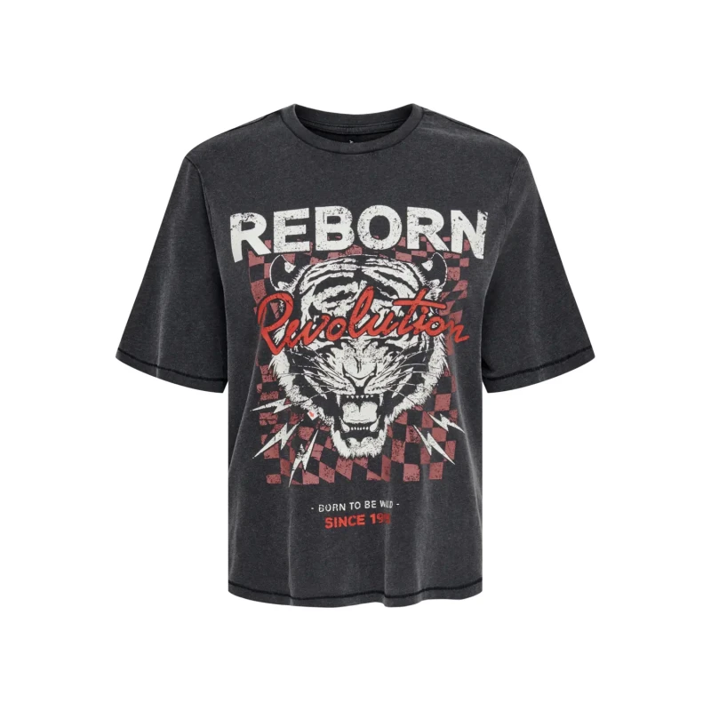 Image of Only Womens T-Shirt Only Onllulu Life Boxy Wild Box Jrs Noir Female L