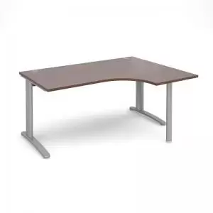 Image of TR10 right hand ergonomic desk 1600mm - silver frame and walnut top