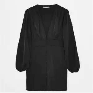 Image of Missguided Petite V Neck Button Front Mini Dress - Black