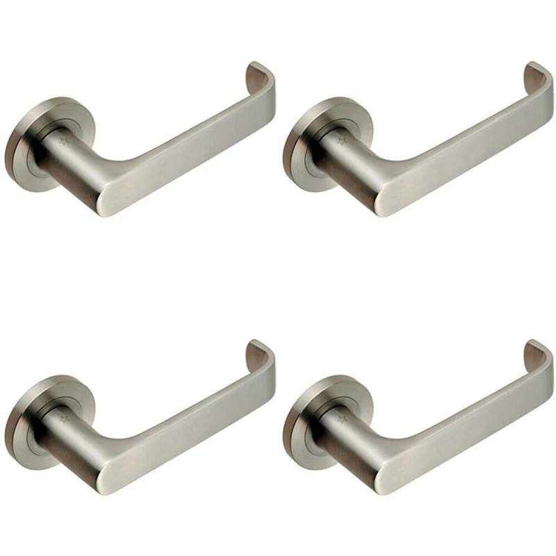 Image of Loops 4x PAIR Straight Bold Faced Safety Handle Concealed Fix Round Rose Satin Steel Metallics