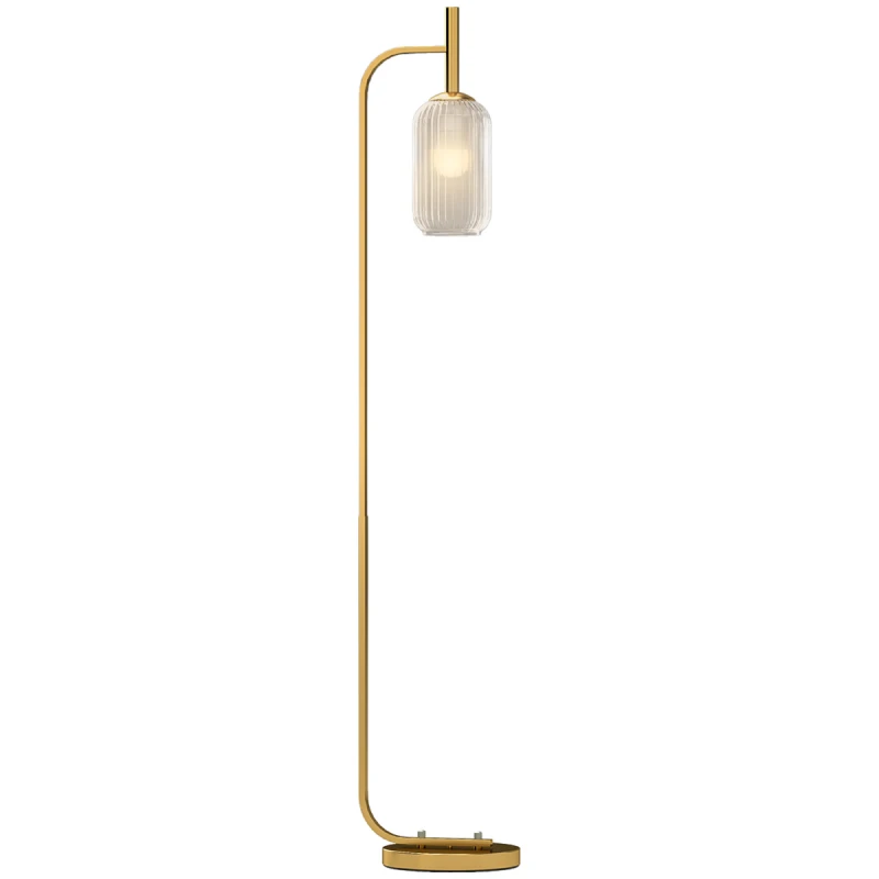 Image of HOMCOM HOMCOM Modern Floor Lamp with Glass Lampshade, Foot Switch for Living Room in Gold Gold One Size Unisex 5063603059740