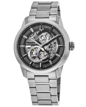 Image of Bulova Sutton Black Skeleton Dial Steel Mens Watch 96A208 96A208