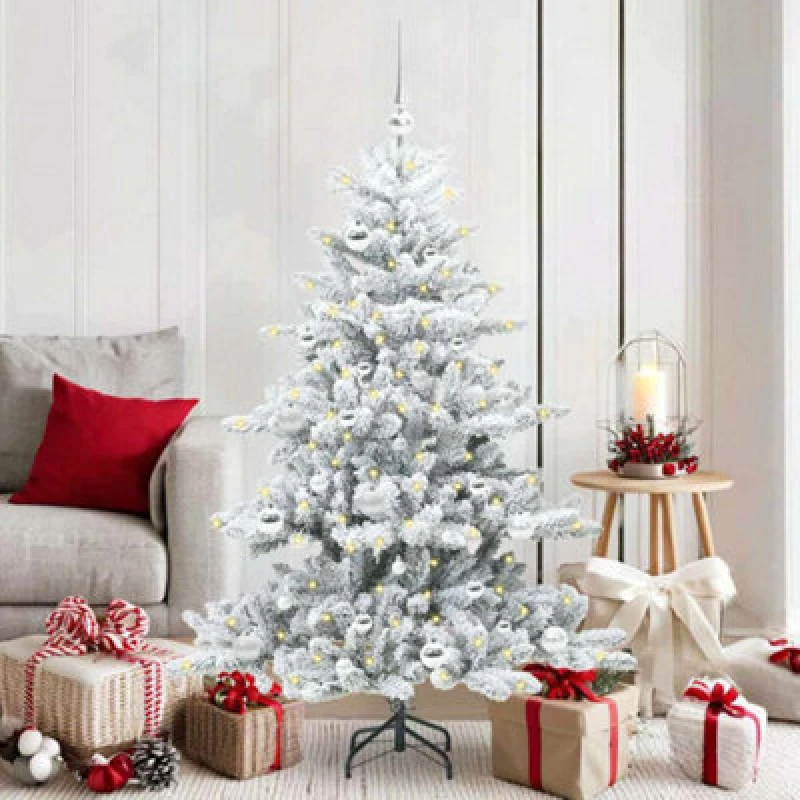 Image of vidaXL Artificial Hinged Christmas Tree with 150 LEDs, Silver Balls Snow Flocked 150cm PVC, Green 3397710