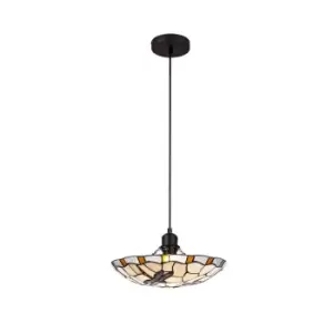 Image of 1 Light Ceiling Pendant E27 With 35cm Tiffany Shade, Amber, Clear Crystal, Black