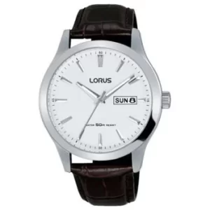 Image of Lorus Mens White Dial Brown Leather Strap Watch