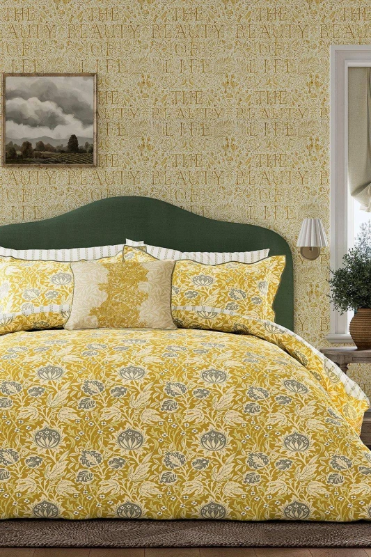Image of Morris & Co 'Elmcote' Cotton Duvet Cover Set Yellow