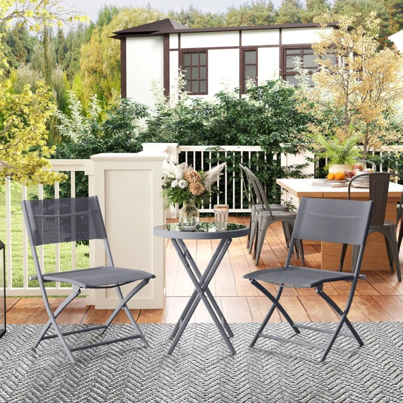 Image of Outsunny 3 Pieces Outdoor Bistro Set, Glass Top Table and Chairs, Grey 84G-679V00GY