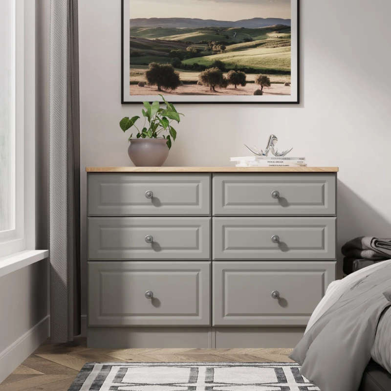 Image of Ready Assembled 2 U Surrey 6 Drawer Midi Chest (Ready Assembled) in Grey Size: Large Grey Unisex Large
