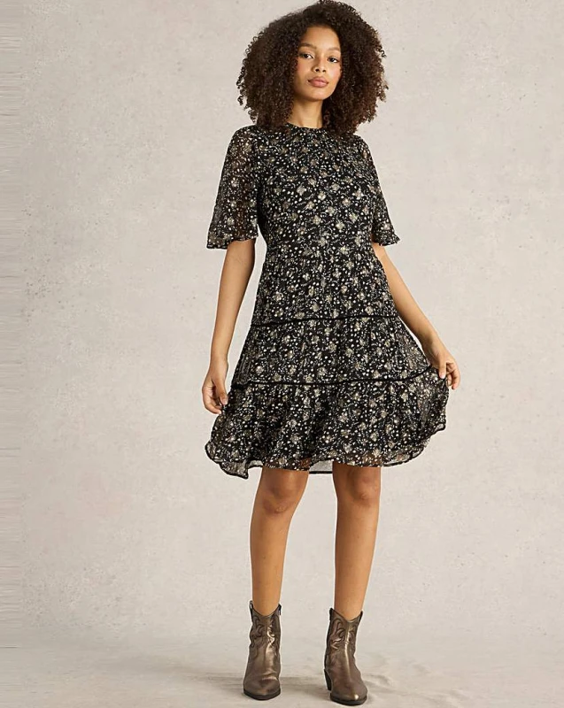 Image of White Stuff White Stuff Erin Metallic Dress Black Multi Female 14 CK59803