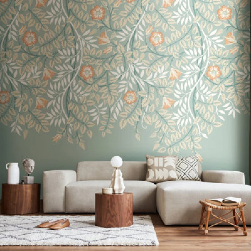 Image of Origin Murals Cascading Rosehip - Seafoam And Apricot Matt Smooth Paste The Wall Mural 350Cm Wide X 280Cm High