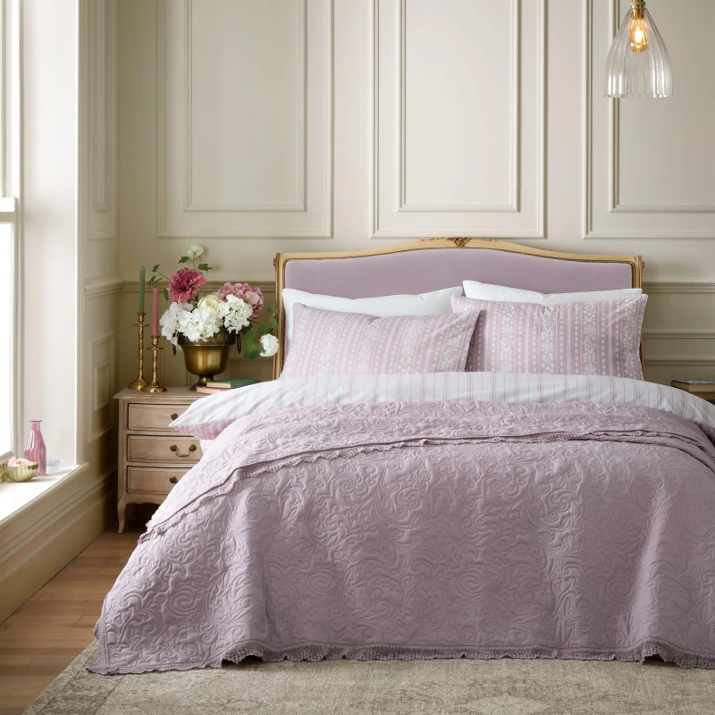 Image of Catherine Lansfield Bridgerton by CL Silhouette Floral Lace Bedspread Bedspreads 220x230cm Pink 41741306000