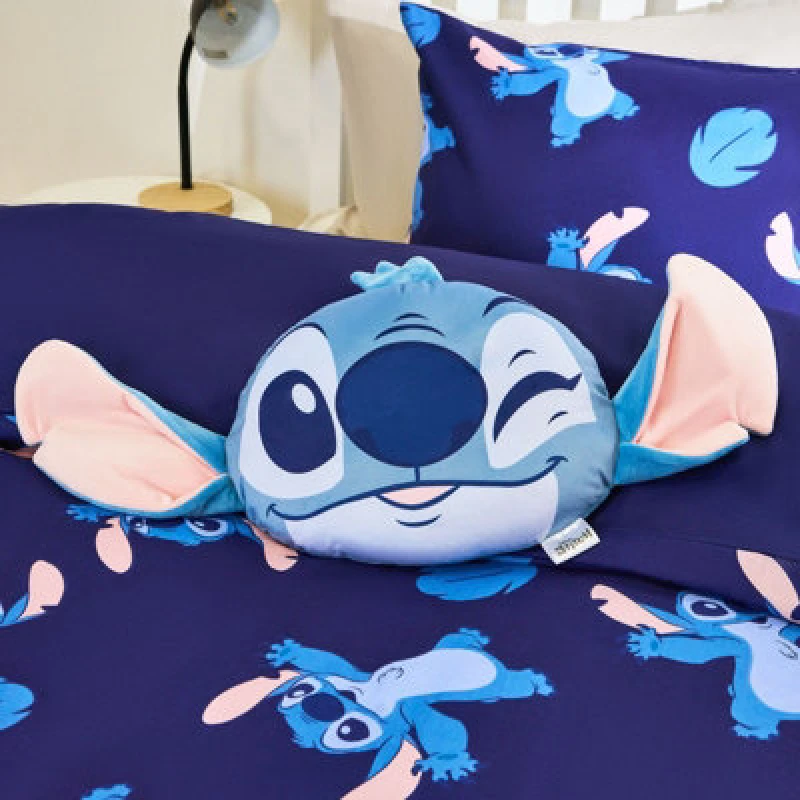 Image of OHS OHS Stitch Scatter Cushion Soft Fleece Novelty Pillow in Blue Blue One Size Unisex 5027434224166