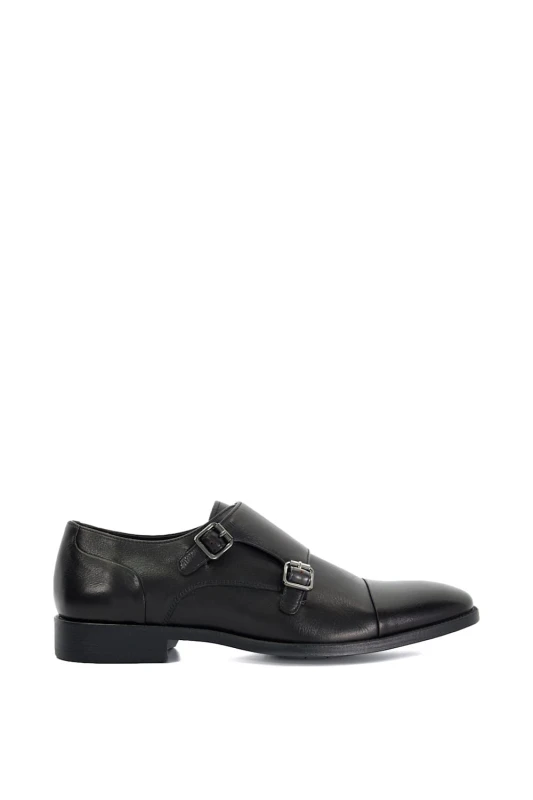 Image of Dune London Dune London Men 'Satchin' Leather Monk Straps in Black Size: 8 Black 8 Male 5050808420420