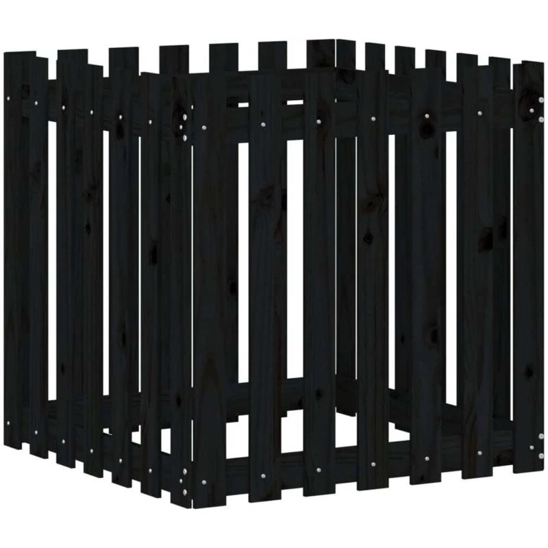Image of vidaXL Garden Planter w/ Fence Design Black 70x70x70 cm, Black 832464