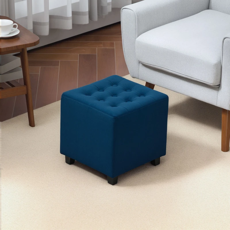Image of HOMCOM Square Footstool Small Ottoman with Wood Legs for Bedroom Blue
