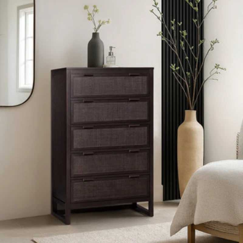 Image of Teamson Home Hatteras Chest Of Drawers 5 Drawer Bedroom Dresser, Espresso