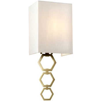 Image of Ria Small 1 Light Wall Light, Aged Brass, Ivory Faux Silk Shade - Elstead