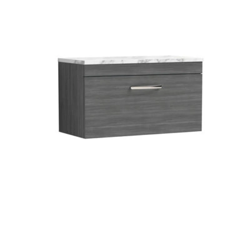 Image of Nuie Athena Wall Hung 1-Drawer Vanity Unit With Laminate Worktop In Carrera Marble