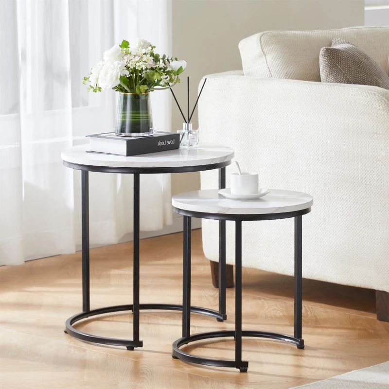 Image of Lassic Vida Designs Brooklyn Nest of 2 Round Tables Marble unisex Set Of 2