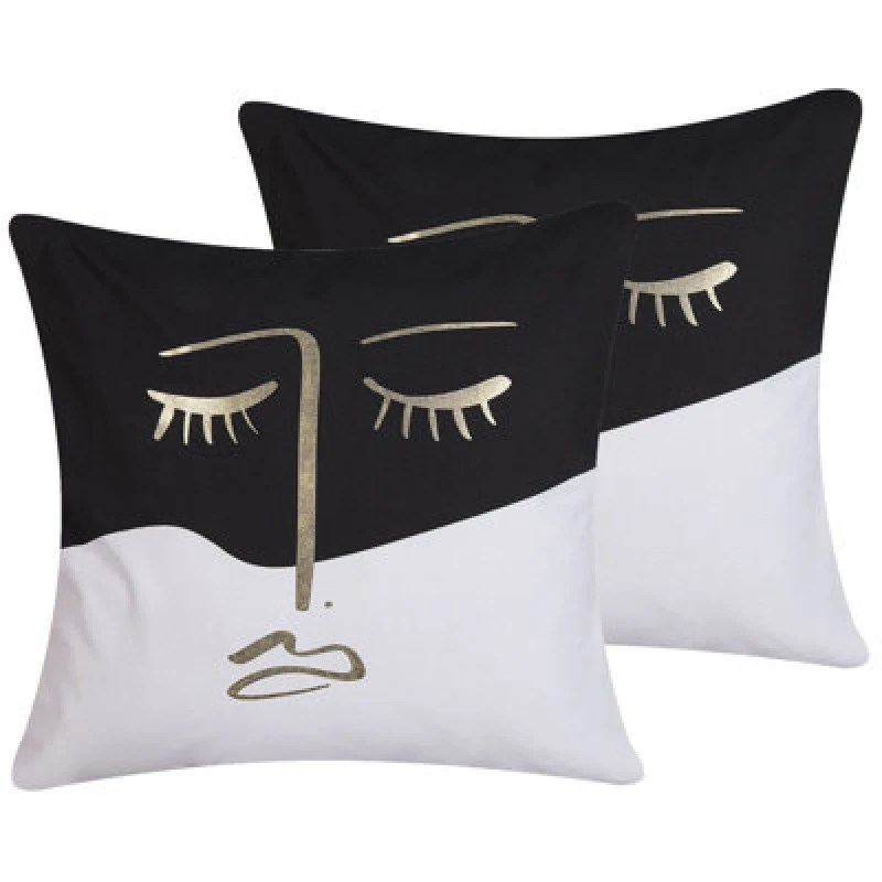 Image of Beliani Set Of 2 Decorative Cushions Abelia Cotton 45 X 45cm Black/ White Abstract Pattern