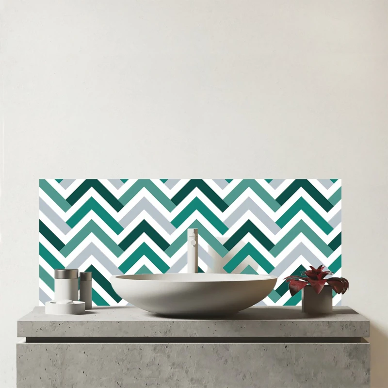 Image of Warren Reed - Designer Geometric Retro Vintage Chevron Pattern Glass Bathroom Splashback in Green Green Unisex