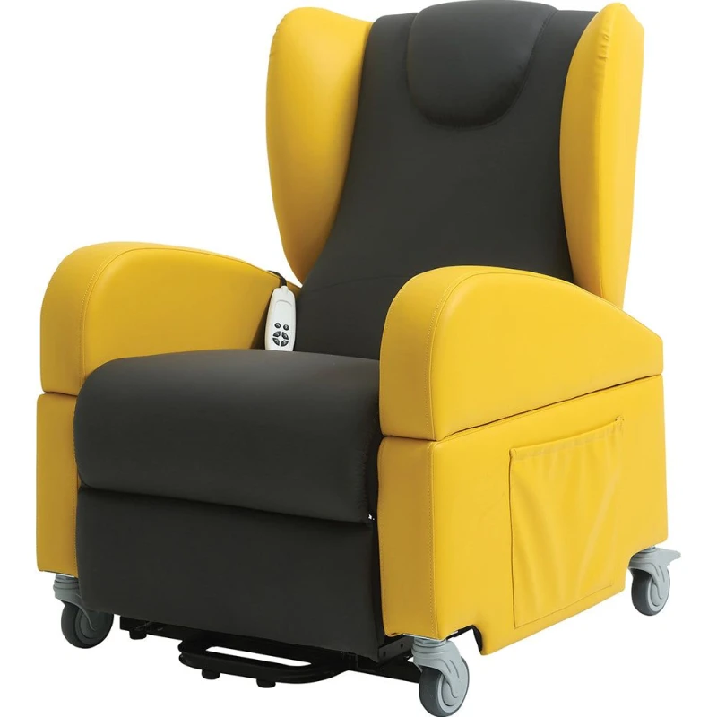 Image of Loops Dual Motor Rise and Recline Lounge Chair - Wipe Clean PU Fabric Black and Yellow Black