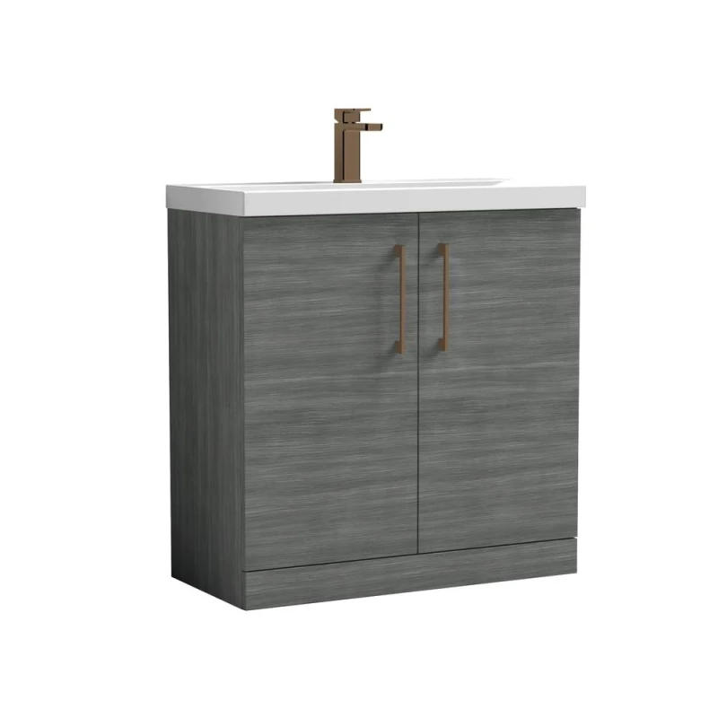 Image of BALTERLEY Balterley Level Contemporary Bathroom Floor Standing 2-Door Vanity Unit & Mid-Edge Basin, Anthracite Woodgrain, 800mm BALARN505AH1516