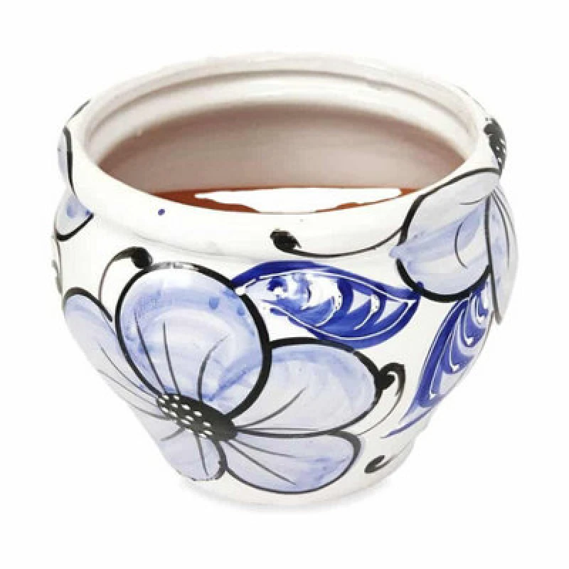 Image of Verano Spanish Ceramics Blue Flowers Hand Painted Outdoor Garden Patio Terrace Bola Plant Pot (D) 25cm Blue unisex