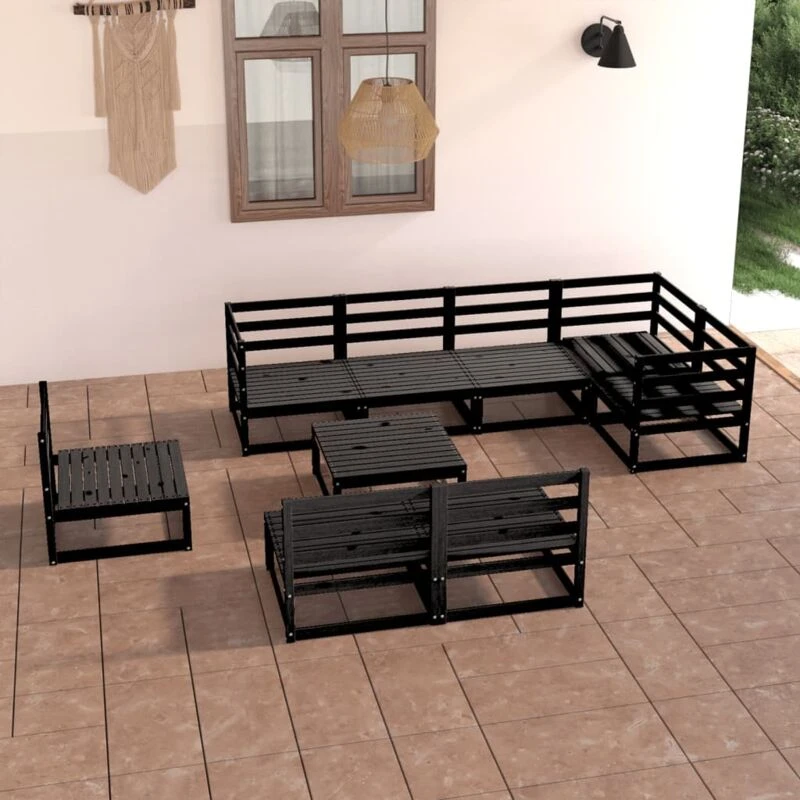Image of VIDAXL 9 Piece Garden Lounge Set Black Solid Pinewood Vidaxl 8720286467367