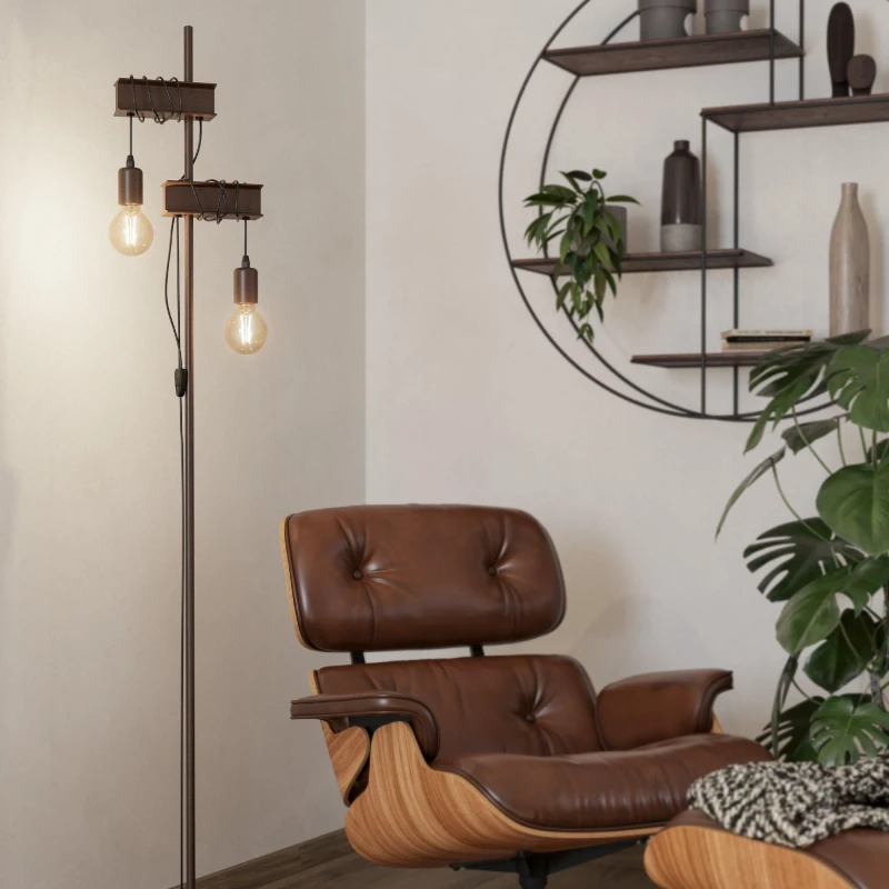 Image of EGLO Townshend 4 Antique Brown Floor Light Brown