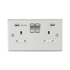Image of Knightsbridge - 13A 2G dp Switched Socket with Dual usb Charger (Type-A fastcharge port) - Brushed Chrome/White