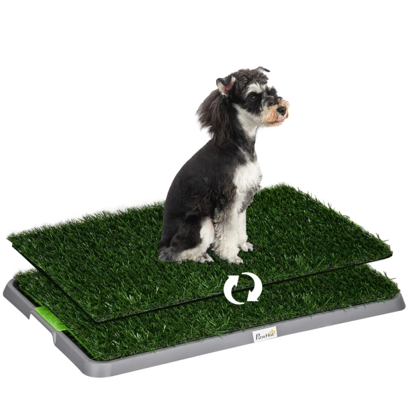 Image of PawHut Dog Toilet With 2 Packs Artificial Grass Pads, 67 X 41cm, Green D07-049V01GN