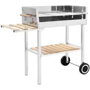 Image of Xxl Trolley Charcoal bbq Grill Stainless Steel with 2 Shelves Vidaxl Silver