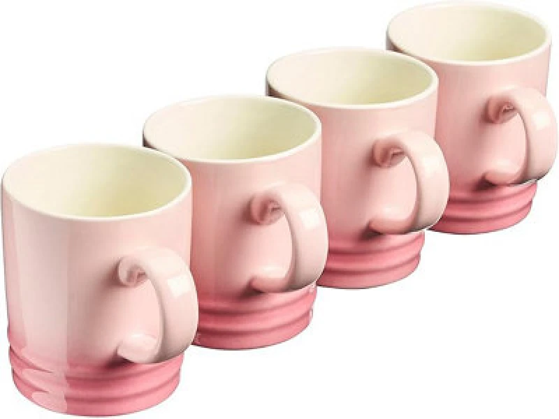 Image of Cooks Professional Set Of 4 Colourful Stoneware Mugs - Tea Coffee Drinking Cups 350Ml Capacity - Dishwasher & Microwave Safe - Pink