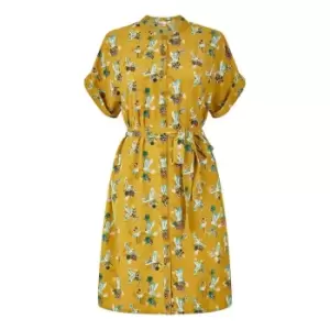Image of Yumi Mustard Crane Print Shirt Dress - Yellow