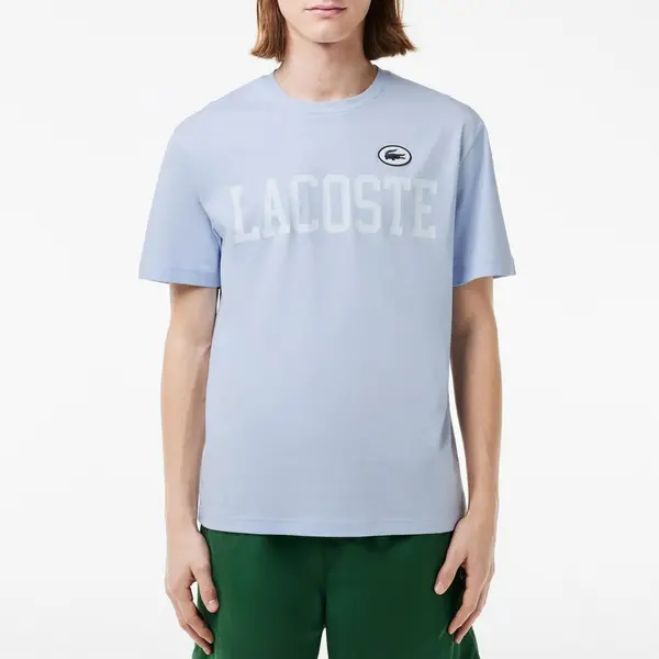 Image of Lacoste Varsity Logo-Print Cotton-Jersey T-Shirt - L Blue Tops male TH7411-J2G L