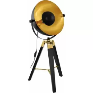 Image of Table Lamp Desk Light Black & Brass & Gold Wood & Steel 1 x 60W E27 Bulb