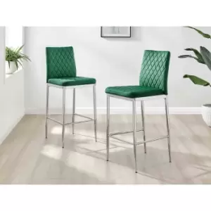 Image of Furniture Box 2X Milan Kitchen Bar Stools Green Velvet Silver Legs