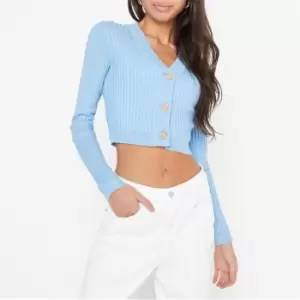 Image of Missguided Petite Chunky Rib Knit Crop Cardigan - Blue
