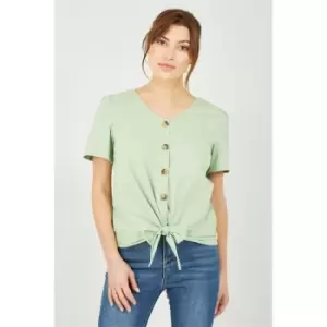 Image of Yumi Green Button Tie Jersey T-Shirt - Green